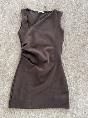 Zara Chocolate Brown Thick Knit Mini Bodycon Dress with